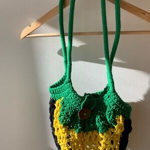 Handmade Green and Yellow Crochet Tote Bag